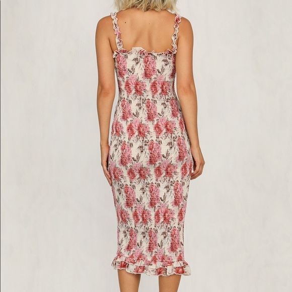 FLORAL MIDI BODYCON SHIRRED DRESS RUNWAYSCOUT - Picture 3 of 6
